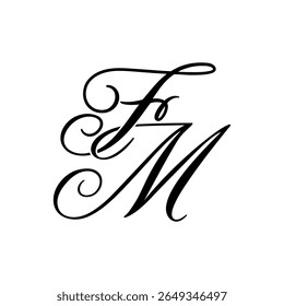 Elegant FM Monogram Logo in Black Script – Luxury Calligraphy Initial Design on White Background