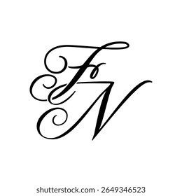 Elegant FN Monogram Logo in Black Script – Luxury Calligraphy Initial Design on White Background