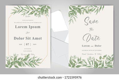 Elegant Foliage Frame Wedding Invitation Card Set