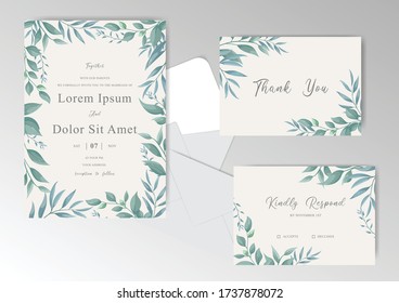 Elegant foliage leaves Frame Wedding Invitation Cards template