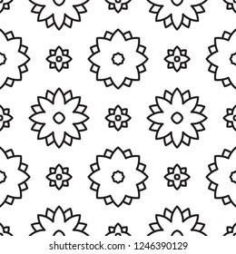 Elegant folk floral black and white  geometric motif. Minimal allover vector illustration for interior, wallpaper, fabric, textile, phone case. Modern linear doodle design. Simple graphic print.