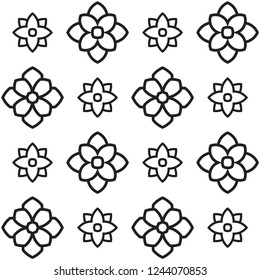Elegant folk flower black and white  geometric motif. Minimal allover vector illustration for interior, wallpaper, fabric, textile, phone case. Modern line doodle design. Simple graphic print.