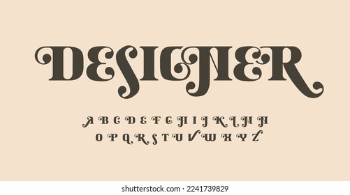 Elegantes letras del alfabeto fuente. Los rizos juguetones son diseño tipográfico. Carta ornamental vintage para el logotipo suave, titular, título de portada, monograma, letras y tipo de marca. Tipo de vector