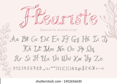 Elegant font and alphabet in medieval style. Set of vector letters and numbers for wedding cards, birthday invitations.