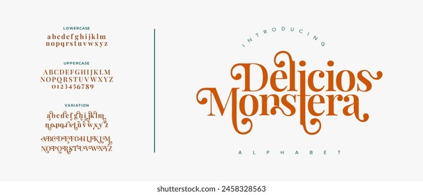 Elegant font alphabet uppercase lowercase and number. Classic lettering minimal fashion designs. Typography modern serif fonts regular decorative vintage concept. Vector illustration