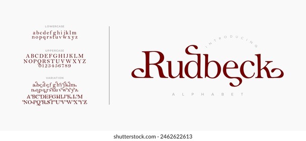 Elegant font alphabet uppercase lowercase and number. Classic lettering minimal fashion designs. Typography modern serif fonts regular decorative vintage concept. Vector illustration