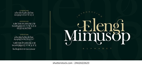 Elegant font alphabet uppercase lowercase and number. Classic lettering minimal fashion designs. Typography modern serif fonts regular decorative vintage concept. Vector illustration