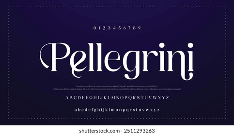 Elegant font alphabet uppercase lowercase and number. Classic lettering minimal fashion designs. Typography modern serif fonts regular decorative