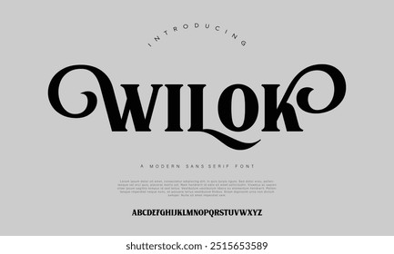 Elegante alfabeto tipográfico en mayúsculas y minúsculas y número. Diseños de moda minimalistas con letras clásicas. Tipografía moderna serif Fuentes concepto vintage decorativo regular. Ilustración vectorial
