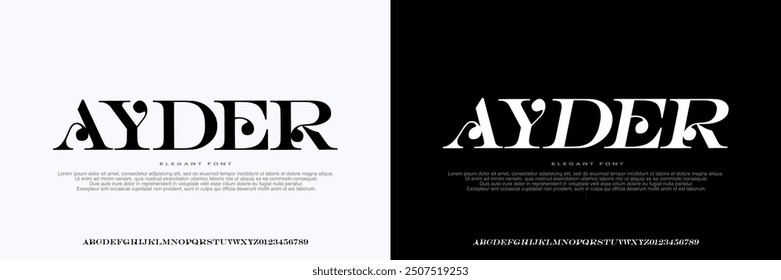 Elegant Font Alphabet, Uppercase and Number. Classic Lettering Minimal Fashion Designs. Typography modern Serif fonts regular decorative vintage concept. vector illustration