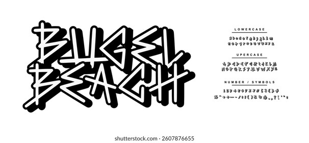 Elegant Font. Bugel Beach Font. Music Font. Creative Hand Drawn Uppercase and Number. Street Art Classic Lettering Fashion Designs Typography modern serif  decorative vintage concept 