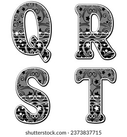 elegant font with floral decoration. alphabet design elements.