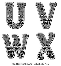 elegant font with floral decoration. alphabet design elements.