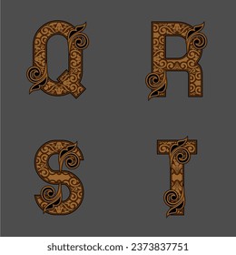 elegant font with floral decoration. alphabet design elements.