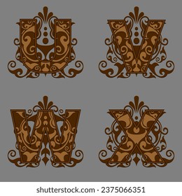 elegant font with floral decoration. alphabet design elements.