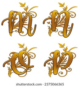 elegant font with floral decoration. alphabet design elements.