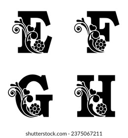 elegant font with floral decoration. alphabet design elements.