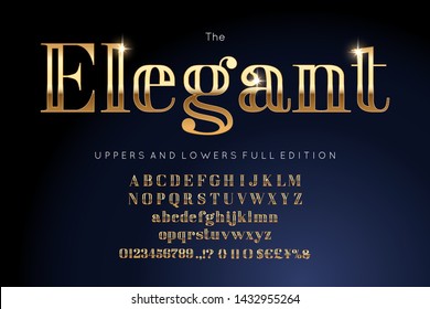 Elegant Font And Gold Alphabet. Vector Decorative Typeface