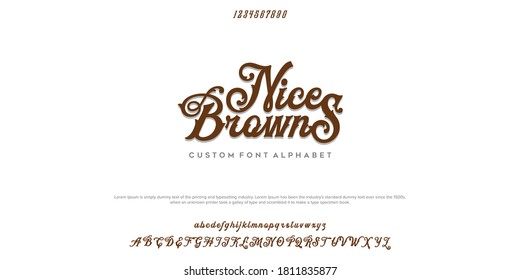 Elegant font letter alphabet set. Classic brown lettering Typographic Font. upper and lowercase with numbers. vector illustration