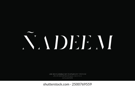 Elegant Font. Luxurious Glamour Exclusive Regular Font. Uppercase Lowercase and Number. Minimal Fashion Design