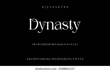 Elegant font and numbering for alphabet letters. Vector illustration of lovely wedding classic writing serif fonts decorated vintage retro theme.