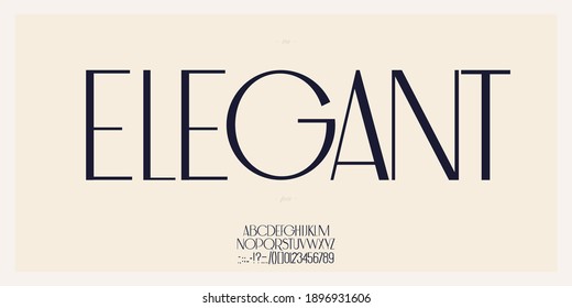 Elegant font in royal style uppercase letters and numbers. Minimal sans serif alphabet for promotion, video, decoration, logo, poster, book, printing. Vector