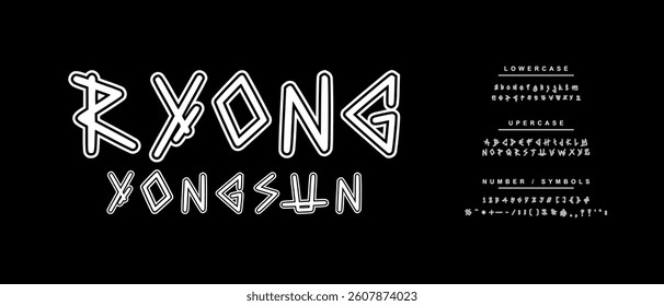 Elegant Font. Ryong Yongsun Font. Creative Hand Drawn Uppercase and Number. Street Art Classic Lettering Fashion Designs Typography modern serif  decorative vintage concept vector illustration