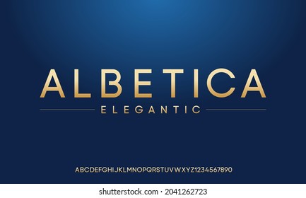 Elegante juego de fuentes. Las letras modernas del alfabeto san serif Tipografía con letras doradas Fonts uppercase and number. ilustración vectorial