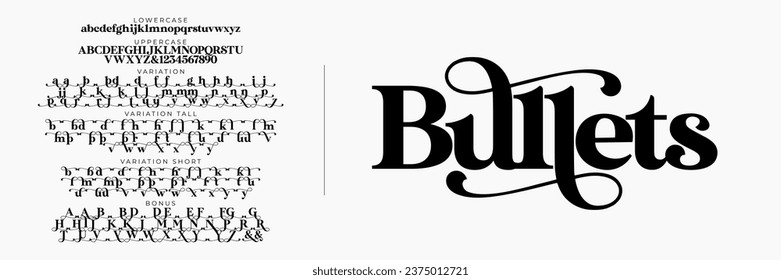 Elegant Font Uppercase Lowercase and Number. Classic Lettering Minimal Fashion Designs. Typography modern serif fonts regular decorative vintage vector illustration | Black Mantis Font Variation