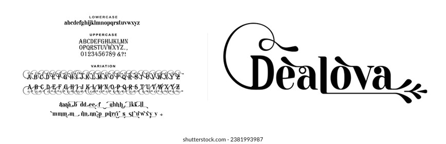 Elegant Font Uppercase Lowercase and Number. Classic Lettering Minimal Fashion Designs. Typography modern serif fonts regular decorative vintage concept. vector illustration