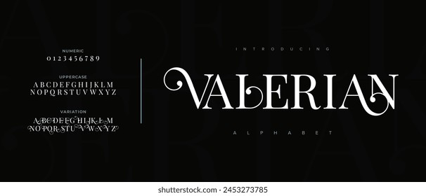 Elegant Font Uppercase Lowercase and Number. Classic Lettering Minimal Fashion Designs. Typography modern serif fonts regular decorative vintage concept. vector illustration