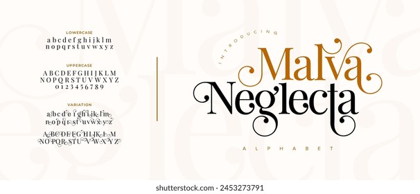 Elegant Font Uppercase Lowercase and Number. Classic Lettering Minimal Fashion Designs. Typography modern serif fonts regular decorative vintage concept. vector illustration
