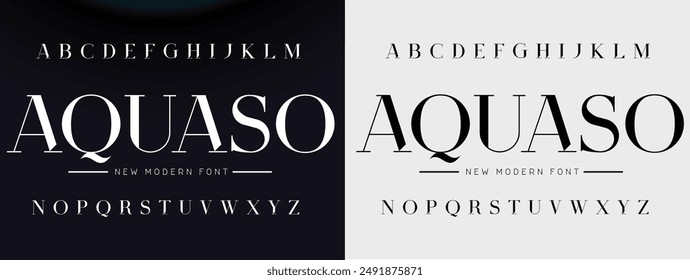 Elegante fuente mayúscula minúscula y número. Diseños de moda minimalistas con letras clásicas. Tipografía moderna serif Fuentes concepto decorativo vintage regular. Ilustración vectorial