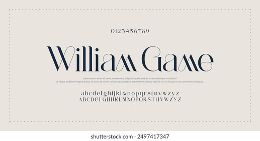 Elegante fuente mayúscula y minúscula número. Diseños de moda minimalistas con letras clásicas. Tipografía moderna serif Fuentes concepto vintage decorativo regular. Ilustración vectorial