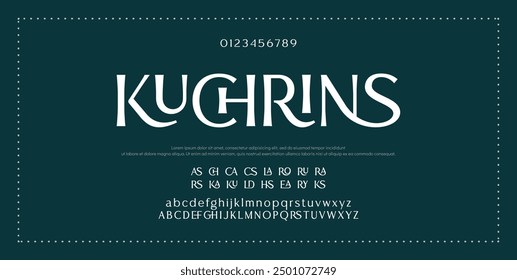 Elegante Schriftart Großbuchstaben Kleinbuchstaben und Zahl. Klassische Schrift minimale Mode-Designs. Typografie moderne Serifenschriftarten regelmäßige dekorative Vintage-Konzept. Vektorgrafik