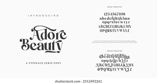 Elegante fuente mayúscula y minúscula número. Diseños de moda minimalistas con letras clásicas. Tipografía moderna serif Fuentes concepto vintage decorativo regular. Ilustración vectorial