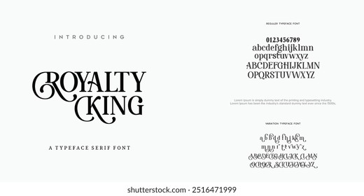 Elegante Schriftart Großbuchstaben Kleinbuchstaben und Zahl. Klassische Schrift minimale Mode-Designs. Typografie moderne Serifenschriftarten regelmäßige dekorative Vintage-Konzept. Vektorgrafik