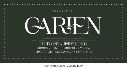 Elegant Font Uppercase Lowercase And Number. Classic Lettering Minimal Fashion Designs. Typography modern serif fonts regular decorative vintage concept. vector illustration