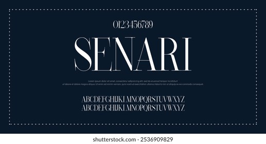 Fuente elegante mayúscula y número. fuente de la boda, letras clásicas Diseños de moda minimalistas. Tipografía moderna serif Fuentes concepto vintage decorativo regular. Ilustración vectorial