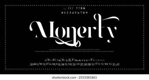 Elegante fuente mayúscula y minúscula número. Diseños de moda minimalistas con letras clásicas. Tipografía moderna serif Fuentes concepto vintage decorativo regular. Ilustración vectorial