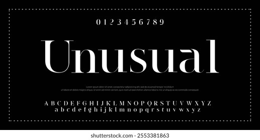 Elegante fuente mayúscula y minúscula número. Diseños de moda minimalistas con letras clásicas. Tipografía moderna serif Fuentes concepto vintage decorativo regular. Ilustración vectorial