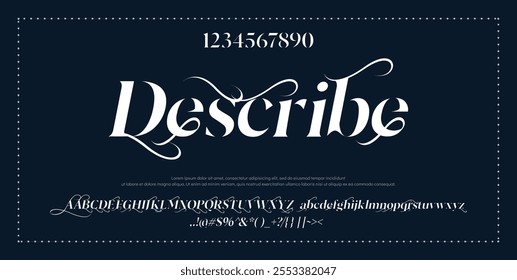 Fuente Elegante Mayúsculas Y Minúsculas Y Número. Diseños de moda minimalistas con letras clásicas. Tipografía moderna serif Fuentes concepto vintage decorativo regular. Ilustración vectorial