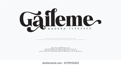 Elegant Font Uppercase Lowercase and Number. Typography Beauty fashion luxury classic letters serif fonts decorative wedding vintage retro logos. vector illustration