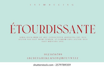 Elegant Font Uppercase Lowercase and Number.
Vector illustration. Typography modern serif fonts regular decorative vintage concept. Classic Lettering Minimal Fashion Designs. Perfect for Logos,