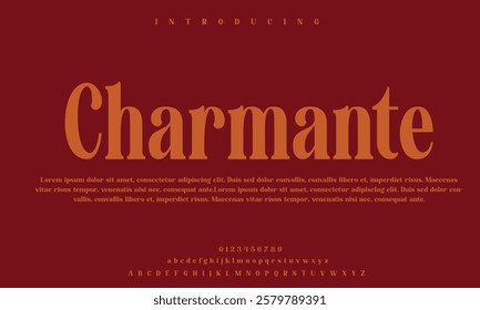 Elegant Font Uppercase Lowercase and Number.
Vector illustration. Typography modern serif fonts regular decorative vintage concept. Classic Lettering Minimal Fashion Designs. Perfect for Logos,