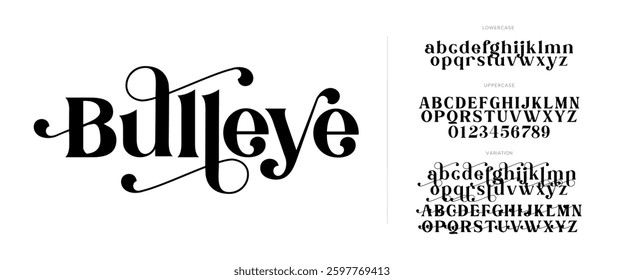 Elegant Font Uppercase Lowercase And Number. Classic Lettering Minimal Fashion Designs. Typography modern serif fonts regular decorative vintage concept. vector illustration