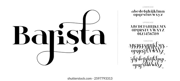 Elegant Font Uppercase Lowercase And Number. Classic Lettering Minimal Fashion Designs. Typography modern serif fonts regular decorative vintage concept. vector illustration