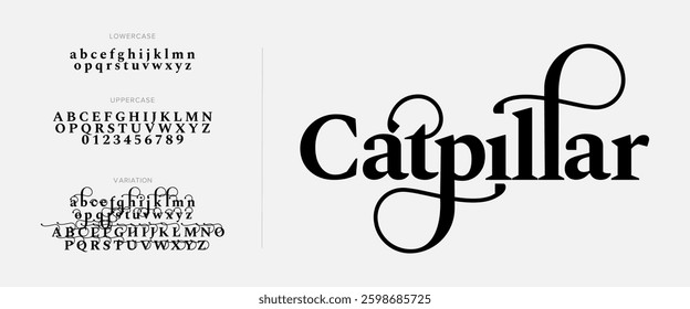 Elegant Font Uppercase Lowercase And Number. Classic Lettering Minimal Fashion Designs. Typography modern serif fonts regular decorative vintage concept. vector illustration