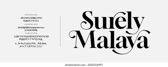 Elegant Font Uppercase Lowercase And Number. Classic Lettering Minimal Fashion Designs. Typography modern serif fonts regular decorative vintage concept. vector illustration