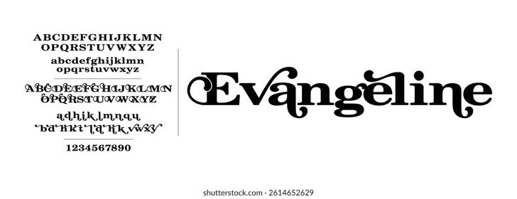 Elegant Font Uppercase Lowercase and Number. Classic Lettering Minimal Fashion Designs. Typography modern serif fonts regular decorative vintage concept. vector illustration, font vector